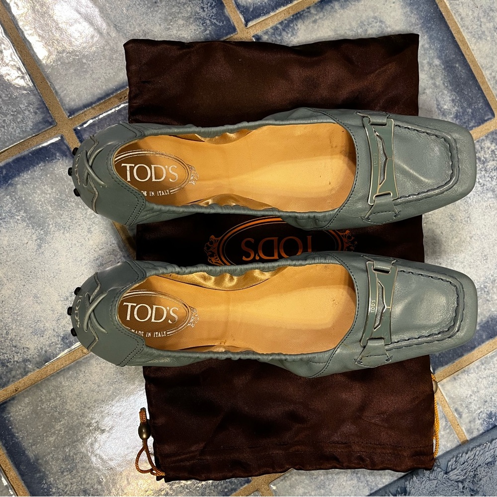 Tod’s light blue loafers